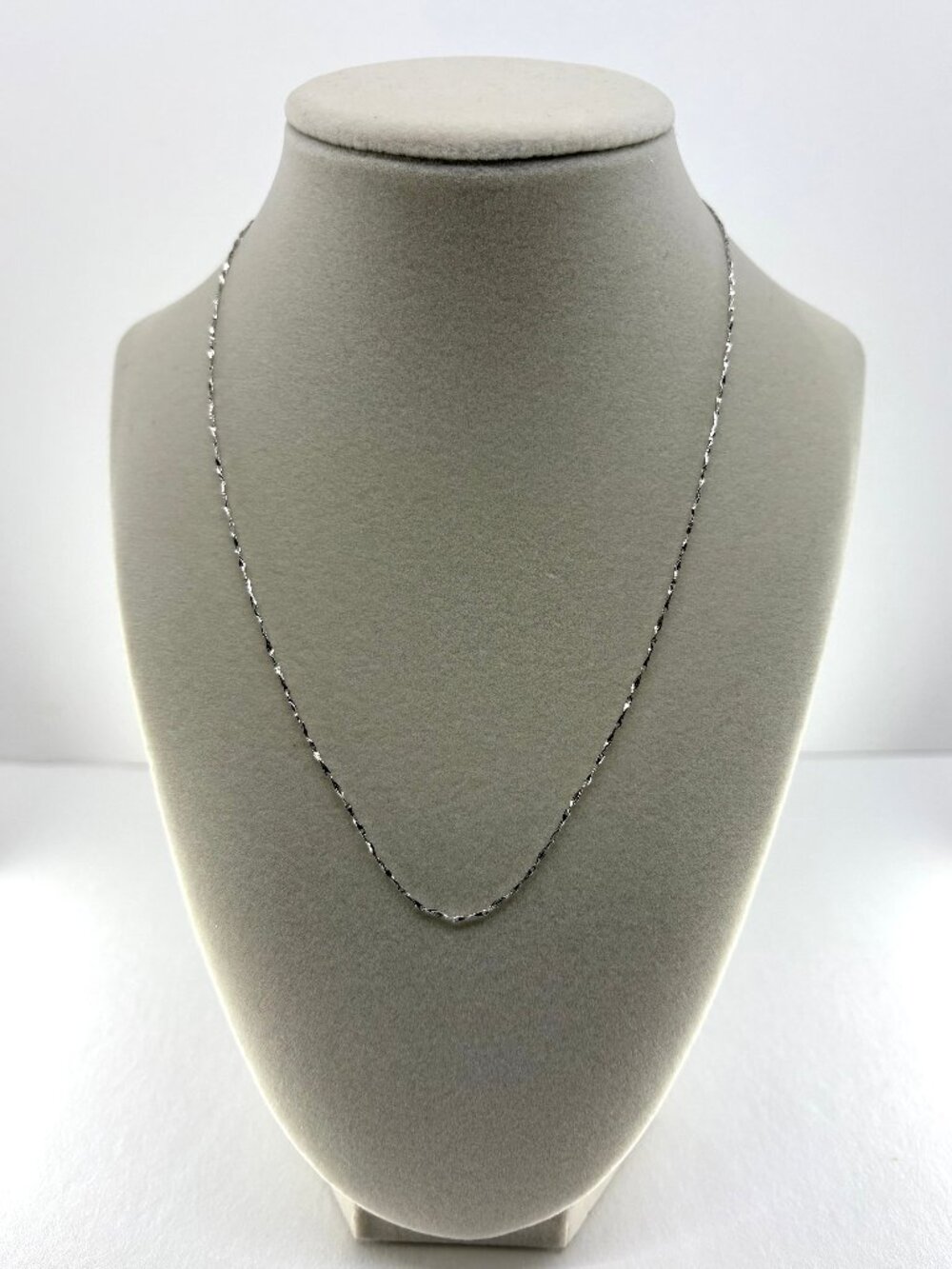 925 Solid Silver Ingot Twist Chain 0.8mm Necklace Rhodium Plated 16+2" 2.05g